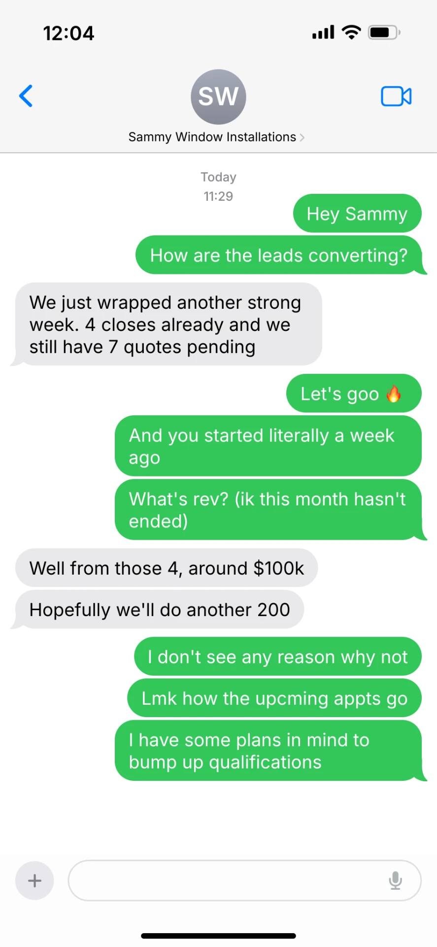 Sammy's results screenshot